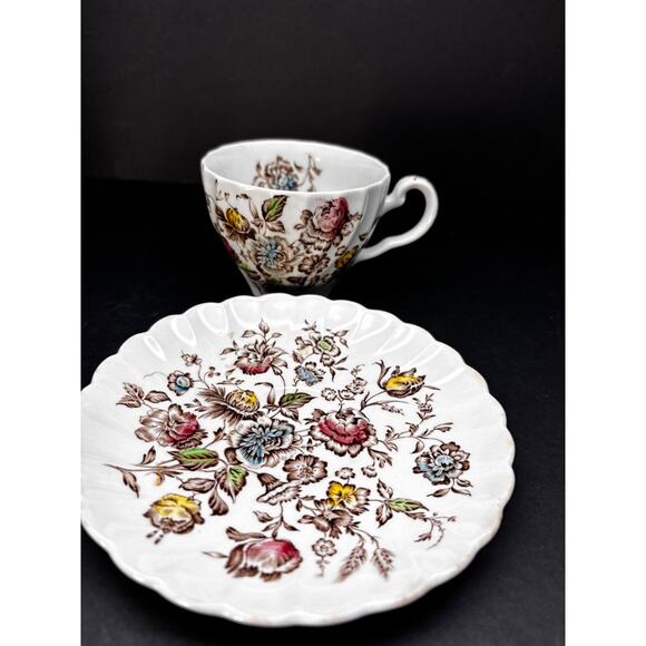 Vtg Staffordshire Bouquet Teacup, Johnson Brothers England Cup Saucer - Picture 11 of 16